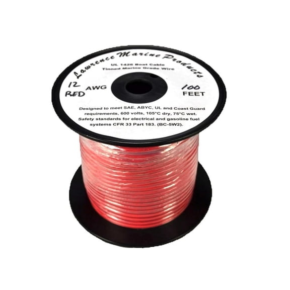 12 AWG Tinned Marine Primary Wire, Red, 100 Feet