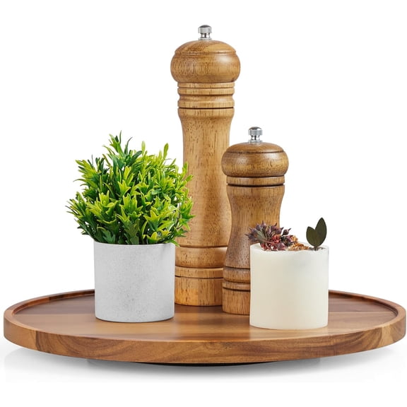 12" Acacia Wood Lazy Susan Turntable Organizer, for Table Top Cabinet Dining Pantry Countertop Cupboard Organization, Decorative Tray Kitchen Bathroom Decor Coffee Bar Accessories