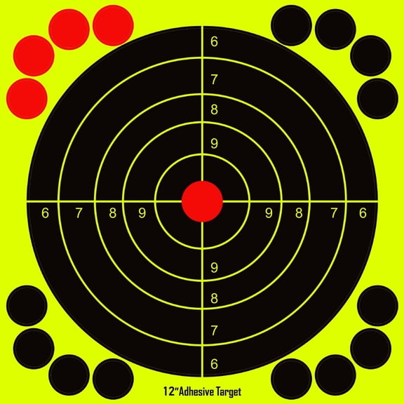 12" Adhesive Bullseye Shooting Target Neon Yellow High-Visibility Practice Target (Pack of 10)