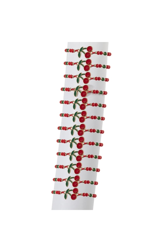 12 Adjustable Cherrys Charm Bracelets Braided Crystals Beads Jewelry for Women Girls Gift Packaging