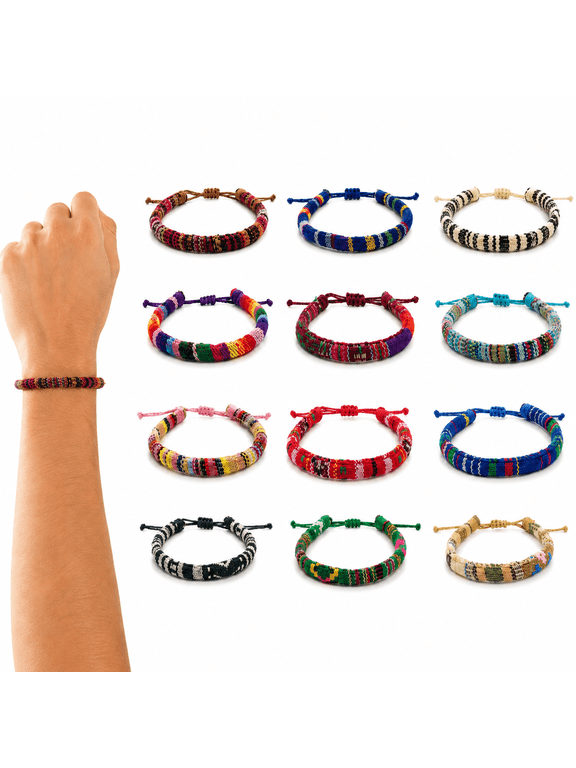 12 Adjustable Rope Bracelets for Women and Men, Round Boho Woven String Friendship Bracelets