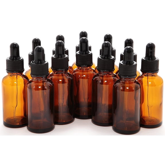 12, Amber, 1 oz Glass Bottles, with Eye Droppers, 12 count (pack of 12)