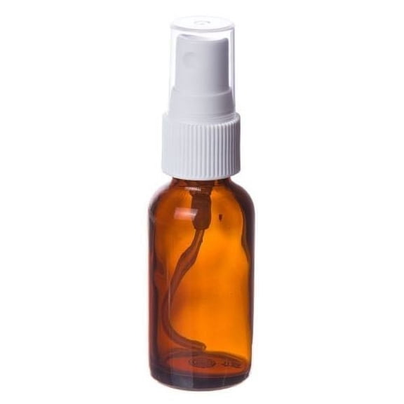 12 Amber 2oz Boston Round Glass Bottle White Spray Fine Ribbed Mist Sprayer