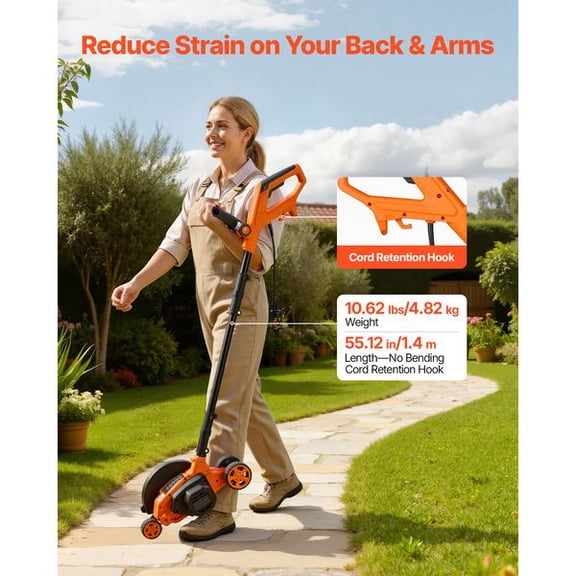 12 Amp Electric Lawn Edger 8 Inch 65Mn Blade 4000 RPM 3 Depth Settings Dual Wheels Pivoting Handle for Yard Sidewalk Driveway