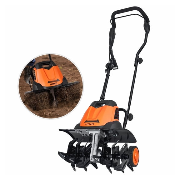 12 Amp Electric Tiller 18" Width, Corded Cultivator, 3.94" Depth, Steel Mn Tines, Garden Rototiller for Soil Digging