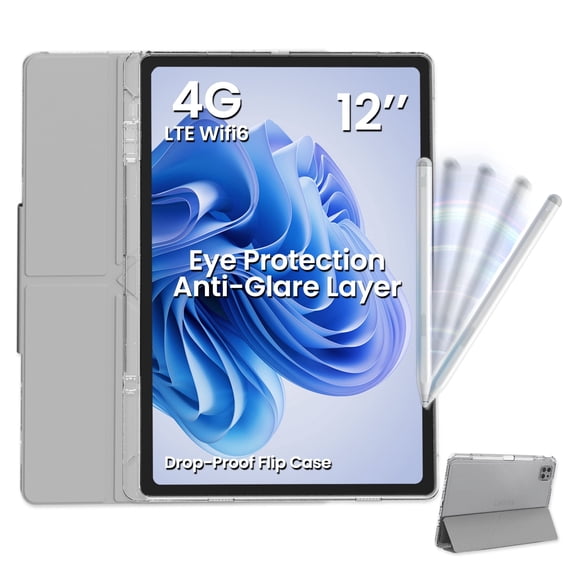 Tablet Callsky 4G LTE Android 15, 12-Inch 2K Display, 16GB RAM, 256GB Storage, Octa-Core, Stylus & Flip Case