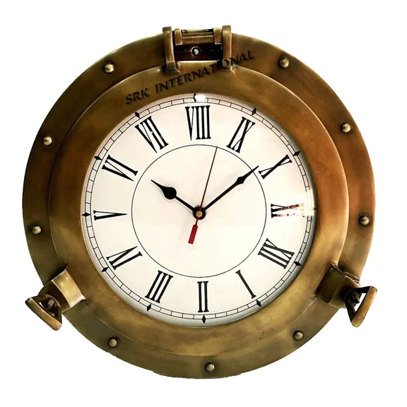 12" Antique Marine Brass Ship Porthole Clock Nautical Wall Clock Home Decorative.