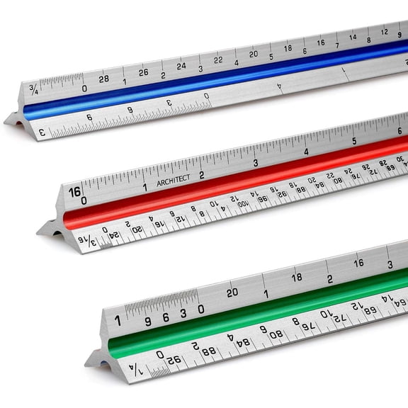 12" Architectural Scale Ruler Aluminum Architect Triangular for Architects, Draftsman, Students and Engineers, Color-Coded (1 Pack)