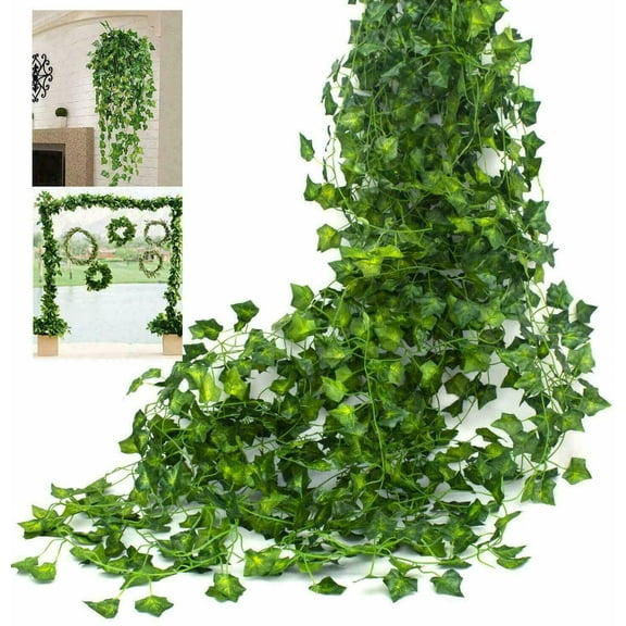 12 Artificial Hanging Plants Fake Flower Leaves Long Green Silk Ivy Vine Garland