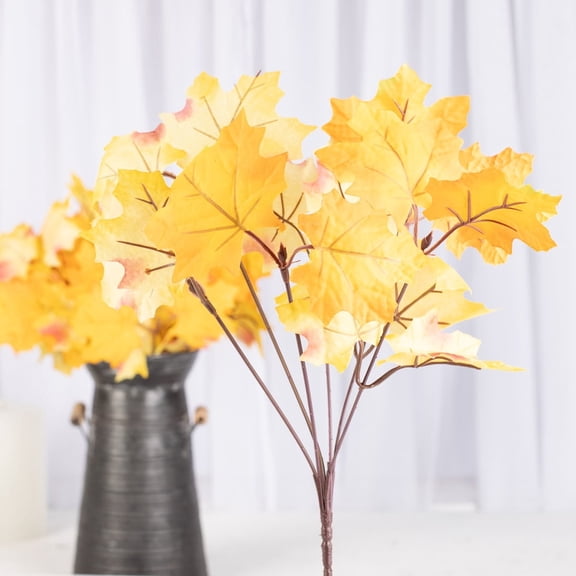 Factory Direct Craft Artificial Maple Leaf Bushes, Set of 12, 13 Inch Fall Autumn Leaf Floral Bushes for Wreaths and Decor