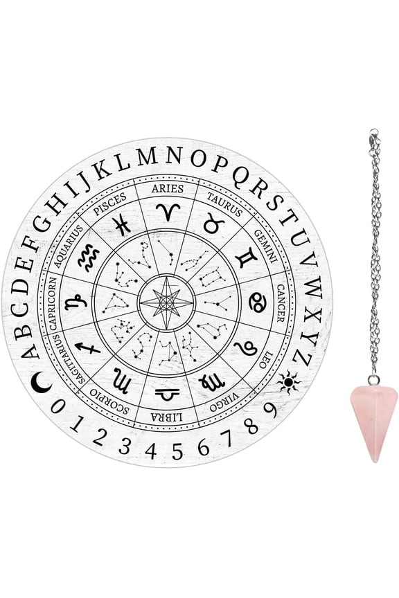 12 Astrological Signs Constellation Pendulum Board Set Wood Dowsing Divination Board Metaphysical Message Board with Crystal Pendulum Necklace for Witchcraft Wiccan Altar Supplies Kit