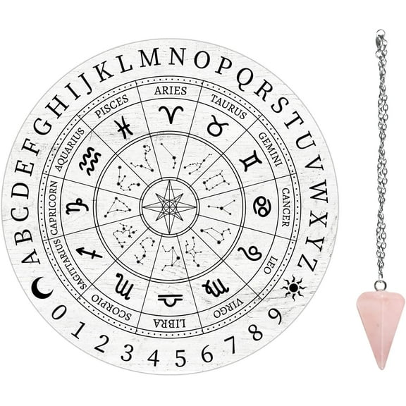 12 Astrological Signs Constellation Pendulum Board Set Wood Dowsing Divination Board Metaphysical Message Board with Pendulum Necklace DIY