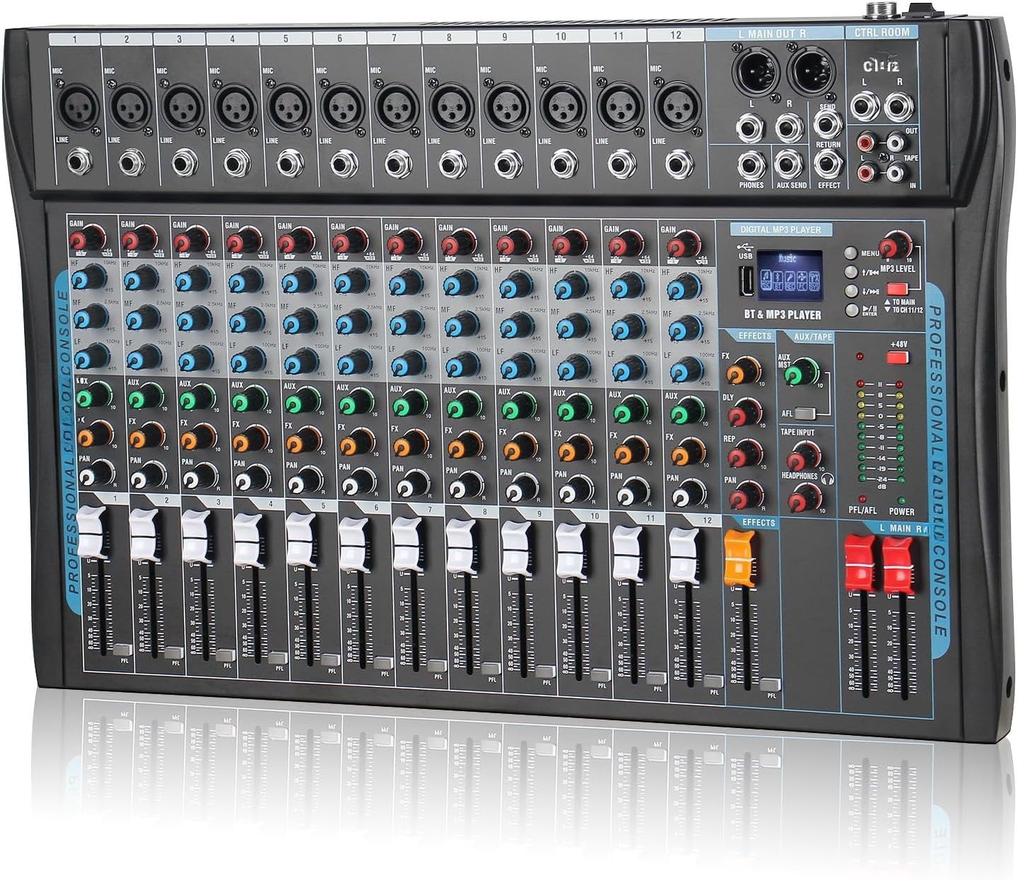 Service Mixer Audio 12 Audio Interfacer Sound Board Mixer DJ Mixer 16-Bit DSP Effect USB ...