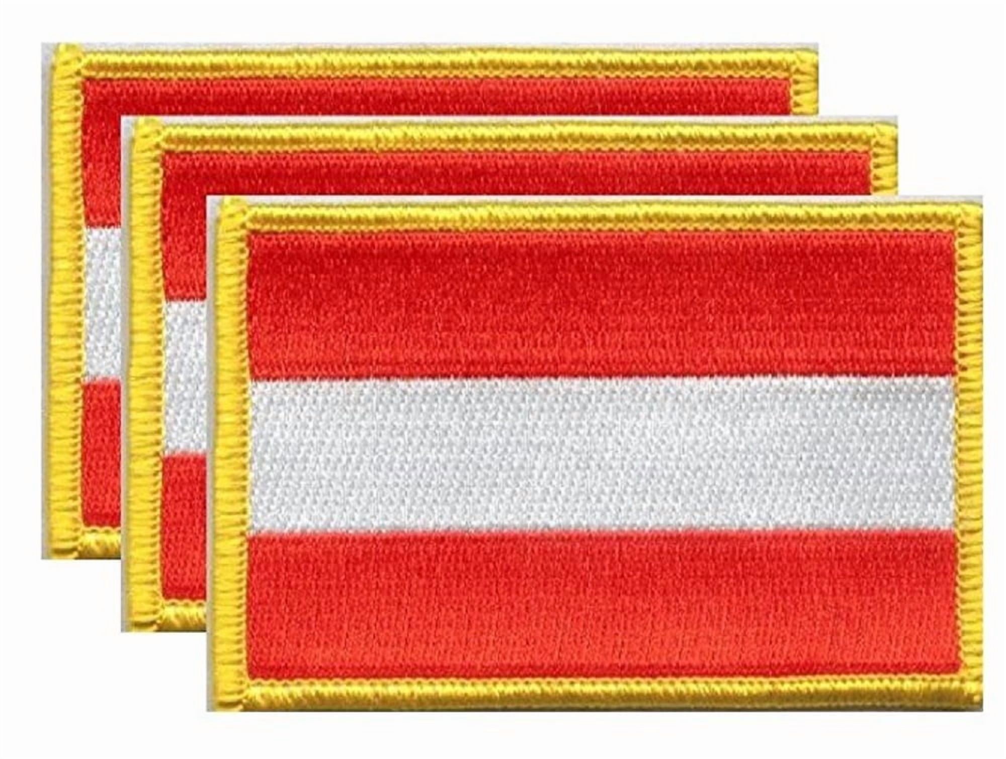 12 Austria Flag Patches, Embroidered Iron On or Sew On, Measures 3.50" x 2.25"