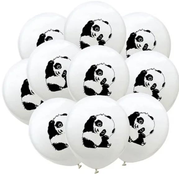 12 Baby Panda Bear Party Balloons 12" Animal Theme Black & White