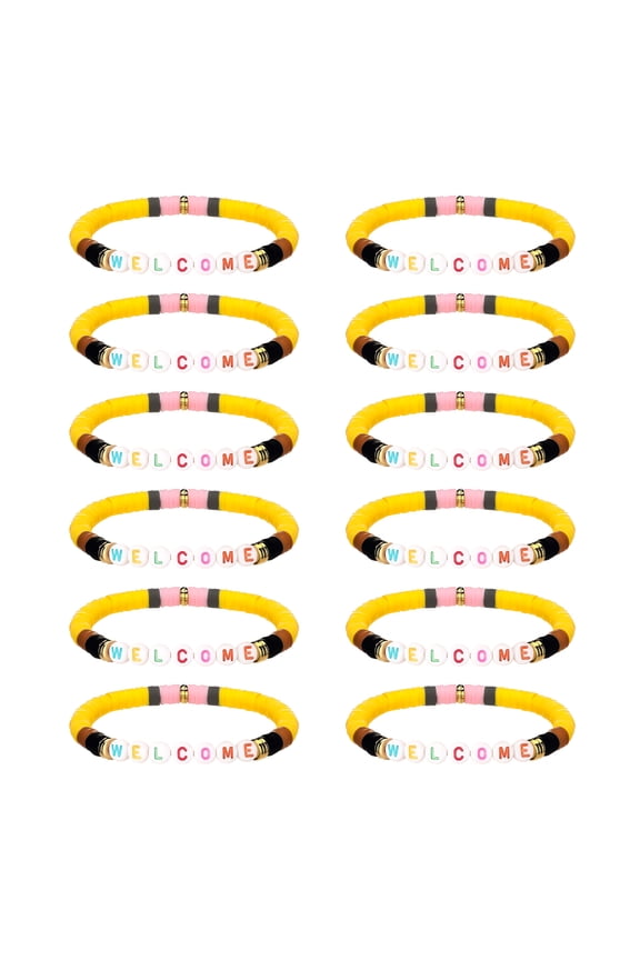 12 Back to School Bracelets,Pencil Clay Beaded Stackable Charms Stretch Jewelry for Teachers Classmates