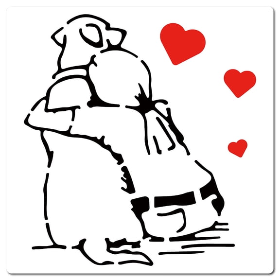 12" Banksy Woman Stencil Reusable Dog Love Template Animals Interior Exterior Wall Painting Stencils for Painting Art Craft Drawing Decorative