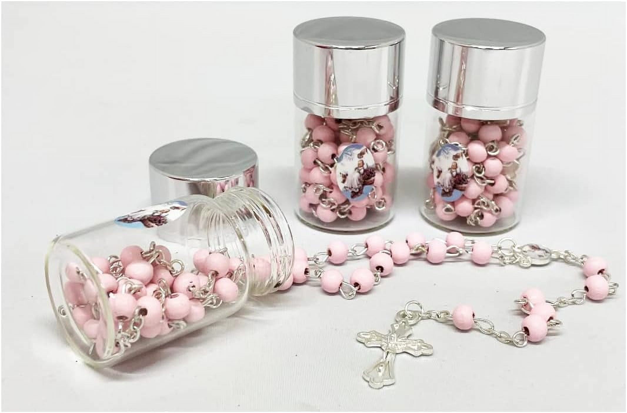 12 Baptism Favor Holy Communion Rosary in Glass Bottle Jar Recuerdos De Bautizo Quinceanera