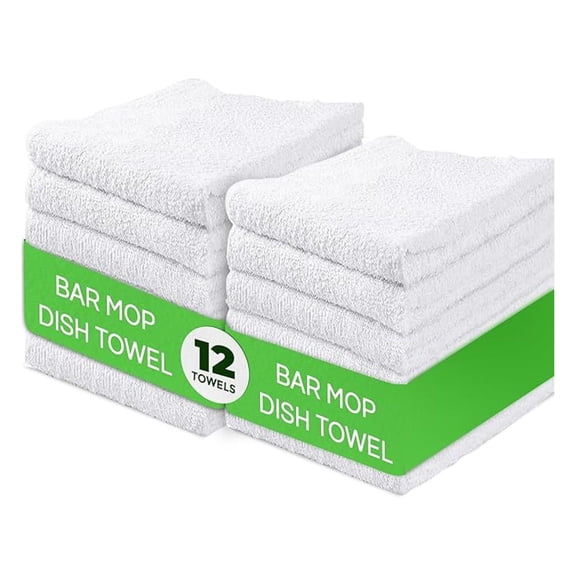 12 Bar Mop Towel 16x19, Grade 31 ozs, Kitchen Towels, Restaurant Cleaning Towels, Kitchen, Bar Towels White
