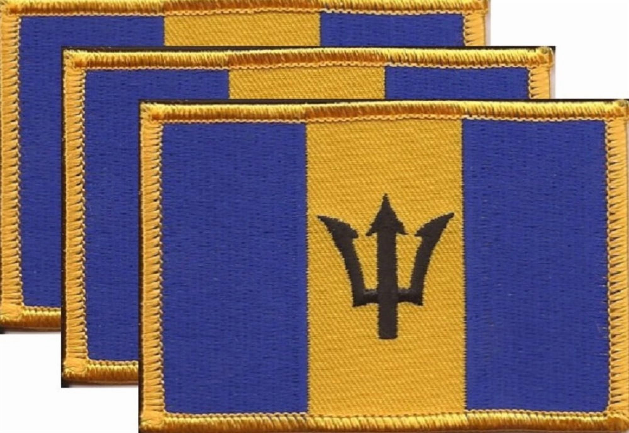 12 Barbados Flag Patches, Embroidered Iron On or Sew On, Measures 3.50" x 2.25"