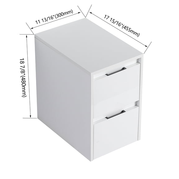 12" Bathroom Side Cabinet, 2-Soft Close Drawer, Float Mounting Design, Glossy White,(KD-Packing)