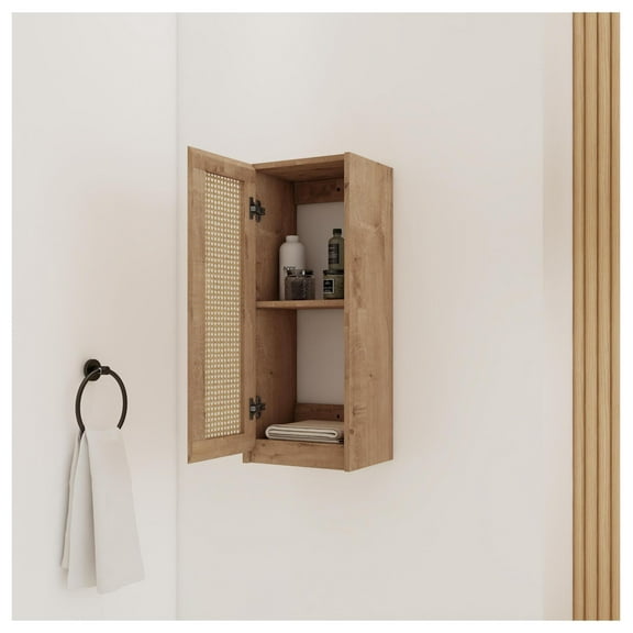 12" Bathroom Side Cabinet,Soft Close Doors,Float Mounting Design,(KD-Packing) Imitative Oak + 1 + Bathroom + Wall Mounted + Modern + Plywood + Plywood