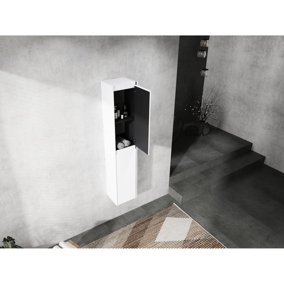 12" Bathroom Side Storage Cabinet, 2 Soft-close Doors, Wall Mounted, Modern, White, Abundant Space Cabinet Mount Part, Generous Inner Capacity