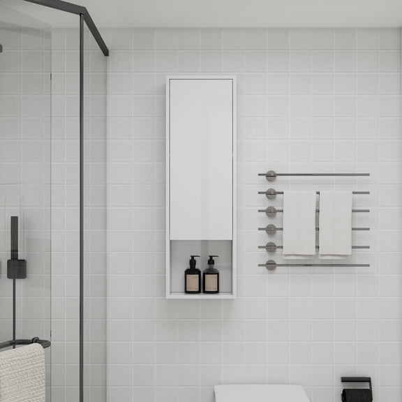 12" Bathroom Wall Cabinet, Soft Close Doors, Float Mounting Design,Glossy White,(KD-Packing)