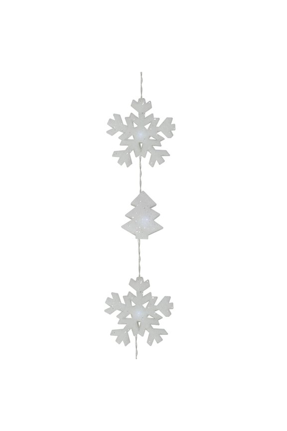 12 Battery Operated White LED Snowflake and Tree Mini Christmas Lights - 5.5 ft Clear Wire