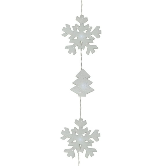 12 Battery Operated White LED Snowflake and Tree Mini Christmas Lights - 5.5 ft Clear Wire