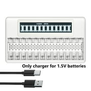 12 Bay AA Batteries or AAA Batteries Smart LCD Display Quick Independent Battery Charger for 1.5V Lithium Batteries with USB Cable