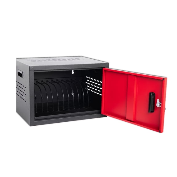 12 Bay Charging Cabinet for Laptops, Chromebooks, Locking Charging Station with Steel Dividers, Wall Mountable, Black, 18.98L x 12.99W x 14.96H inches