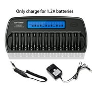 12 Bay Household Rechargeable Battery Charger for 1.2v AA AAA Ni-MH/Ni-CD Rechargeable Batteries with Refresh Function with AC Wall Adapter