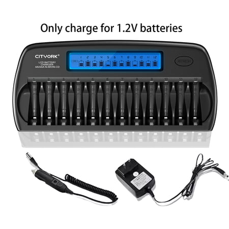 12 Bay Household Rechargeable Battery Charger for 1.2v AA AAA Ni-MH/Ni-CD Rechargeable Batteries with Refresh Function with AC Wall Adapter