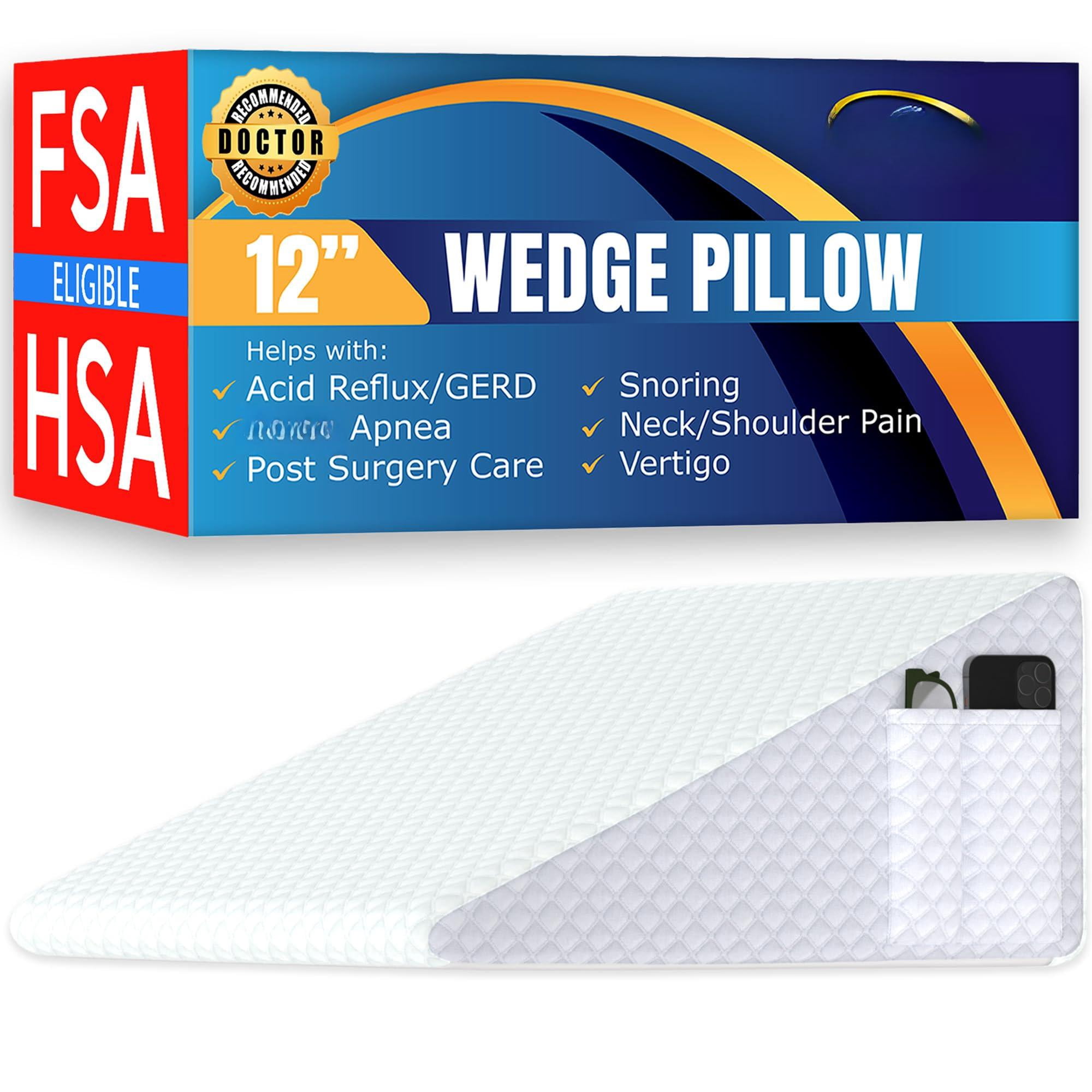12" Bed Wedge Pillow For Sleeping After  Support Leg Elevation Acid Reflux Neck Sleep 3.0" Memory Foam Top Triangle Incline