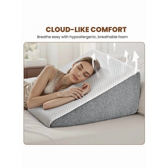 12" Bed Wedge Pillow For Sleeping After Surgery, Back Support, Leg Elevation, Gerd Acid Reflux, Neck Pain, Snoring, Cooling Memory Foam Triangle Incline Wedge, Removable Washable Cover