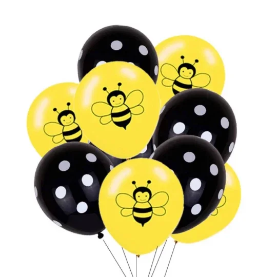 12 Bee Balloons Bumble Honey Bees Party Decor Black Dots