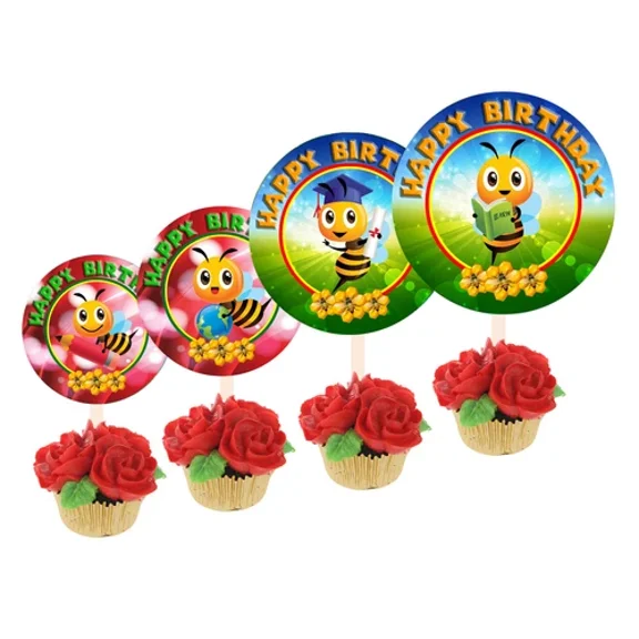 12 Bees Cupcake Toppers For Birthday Party