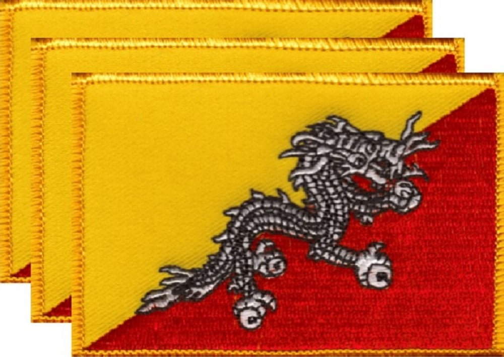 12 Bhutan Flag Patches, Embroidered Iron On or Sew On, Measures 3.50" x 2.25"