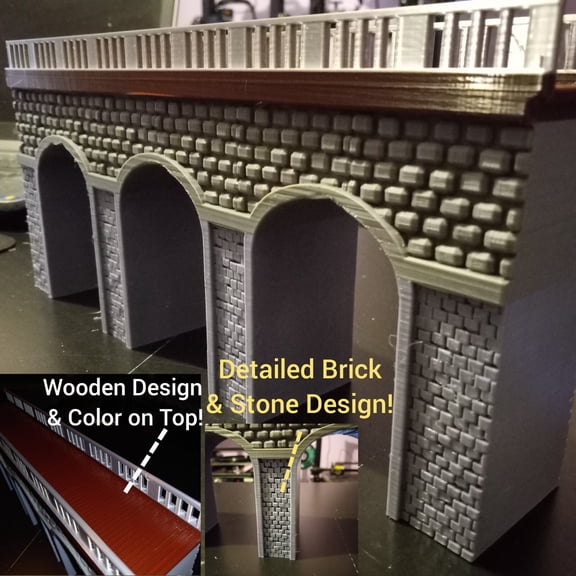 12" Big HO & N Scale Stone Brick Arch Bridge 3D Printed 1:87 - 1:148