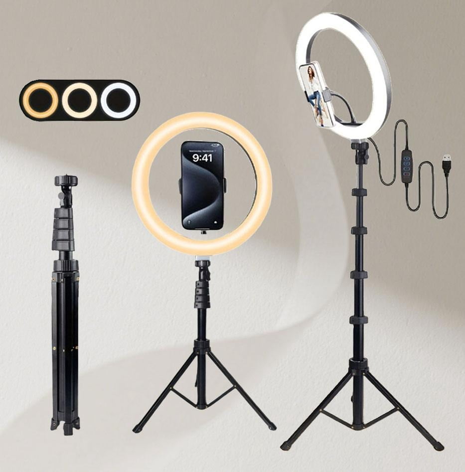 12" Big LED Ring Light with Adjustable 63" Tripod Stand - 3 Color Temperature Settings for Professional Video Lighting, ASMR Recording & Twitch Streaming Setup