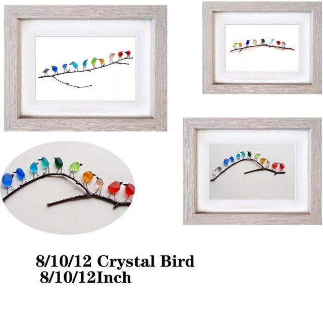 12 Birds Seaglass Art Photo Frame, Perfect Gift 3D Coloured Crystal