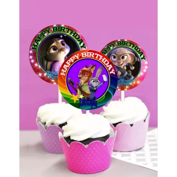 12 Birthday Zootopia Inspired Party Picks, Cupcake Toppers #1