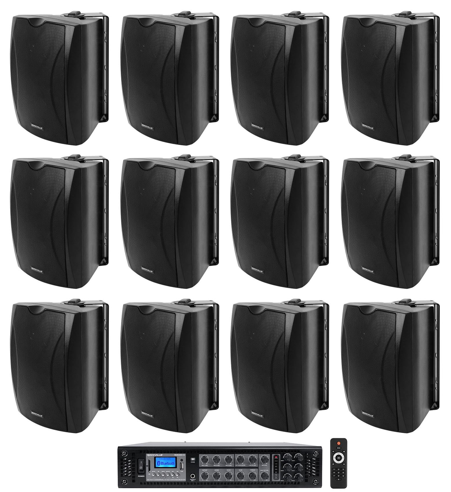 12) Black Wall Speakers+70v Amplifier For Restaurant/Office