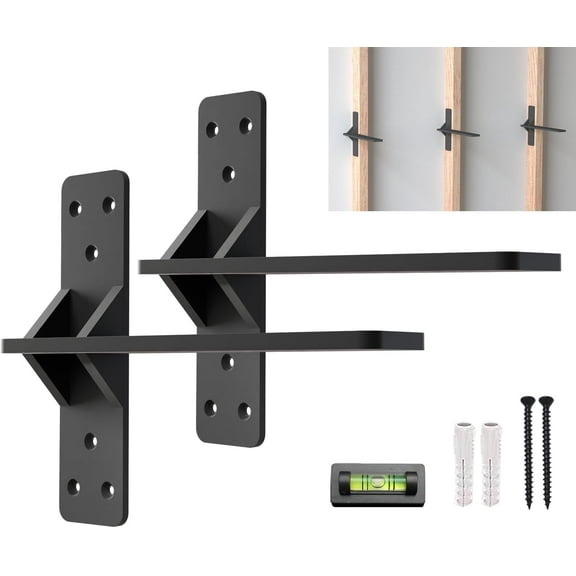 12" Black Countertop T Invisible Shelf Bracket by Balin Designs - Free Hanging Wall Brackets for Kitchen & Bathroom - Heavy Duty Floating Vanity Support for Shelves & Granite Countertops (Pack of 2)