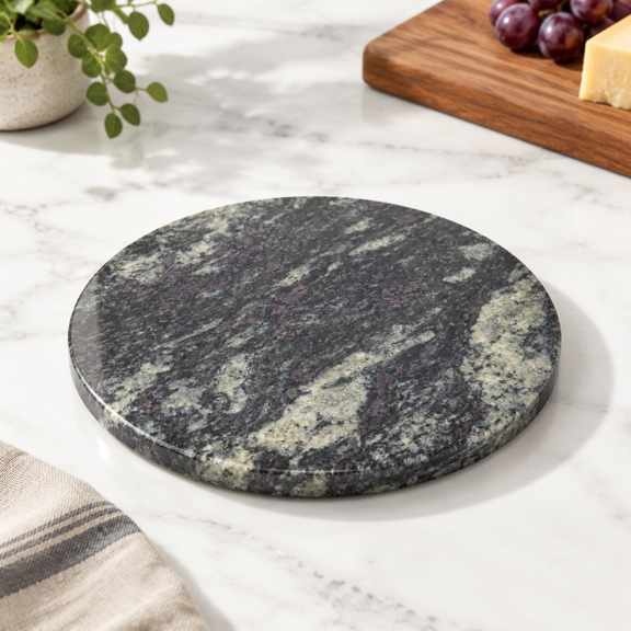 12'' Black Fantasy Marble Lazy Susan for Kitchen Dining Counter Turntable Organizer