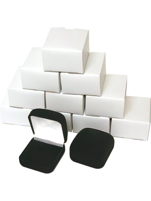 12 Black Flocked Square Ring Gift Boxes Jewelry Displays