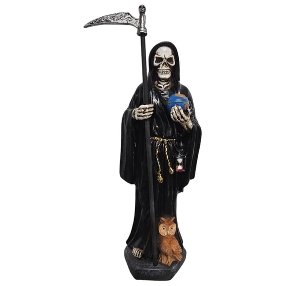 12" Black Holy Death Statue Santa Muerte Negra Grim Reaper Owl World