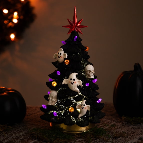 Northlight LED Lighted Skull and Ghost Halloween Tree - 12"