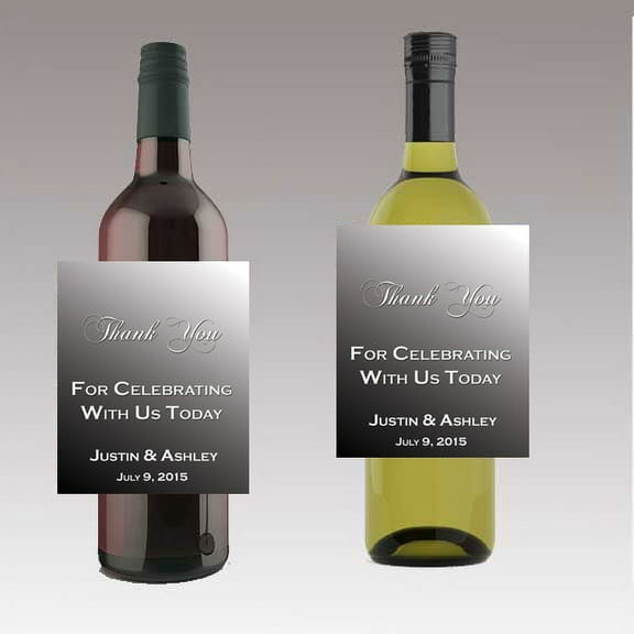 12 Black & Silver Thank You Wedding Wine / Beer Bottle Labels Great for Engagement Bridal Shower Party